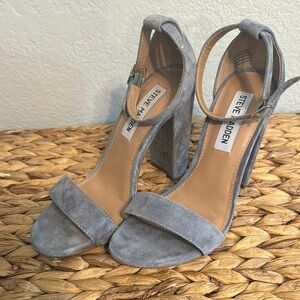 STEVE MADDEN "CARRSON Suede" Sandals Blue Leather Summer Open Toe Heels